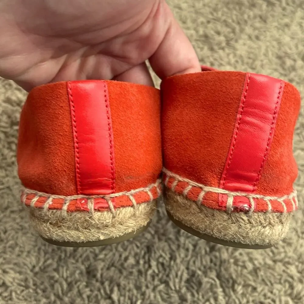 Tory Burch Women Red Canyon Suede Calf Leather Logo Espadrille Flats Size 7.5